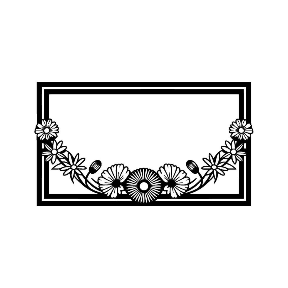 Floral Rectangle Frame Silhouette, Black and White Border vector