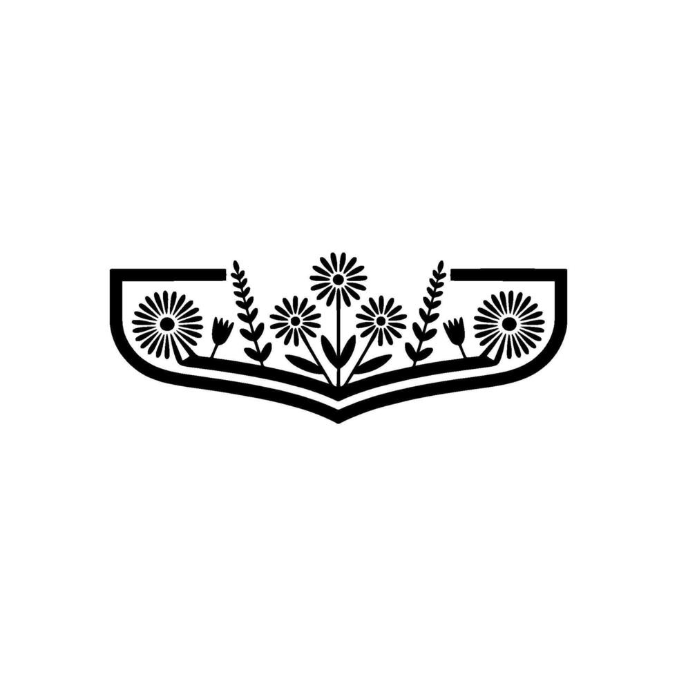 Black White Floral Crest - Decorative Garden Element vector