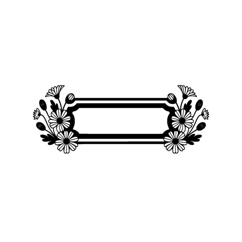Floral Label Frame, Black and White Line Art, Minimalist vector