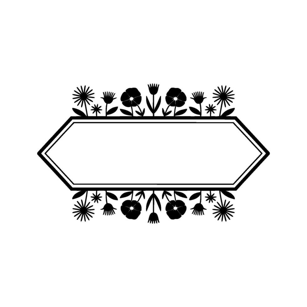 Floral Frame Minimalist Black White Flower Badge for Invitation vector