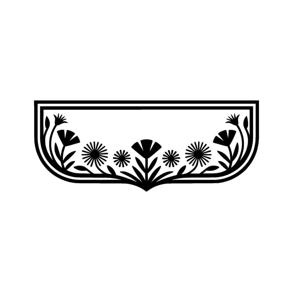 Black Floral Border on White Minimalist Botanical Ornament vector