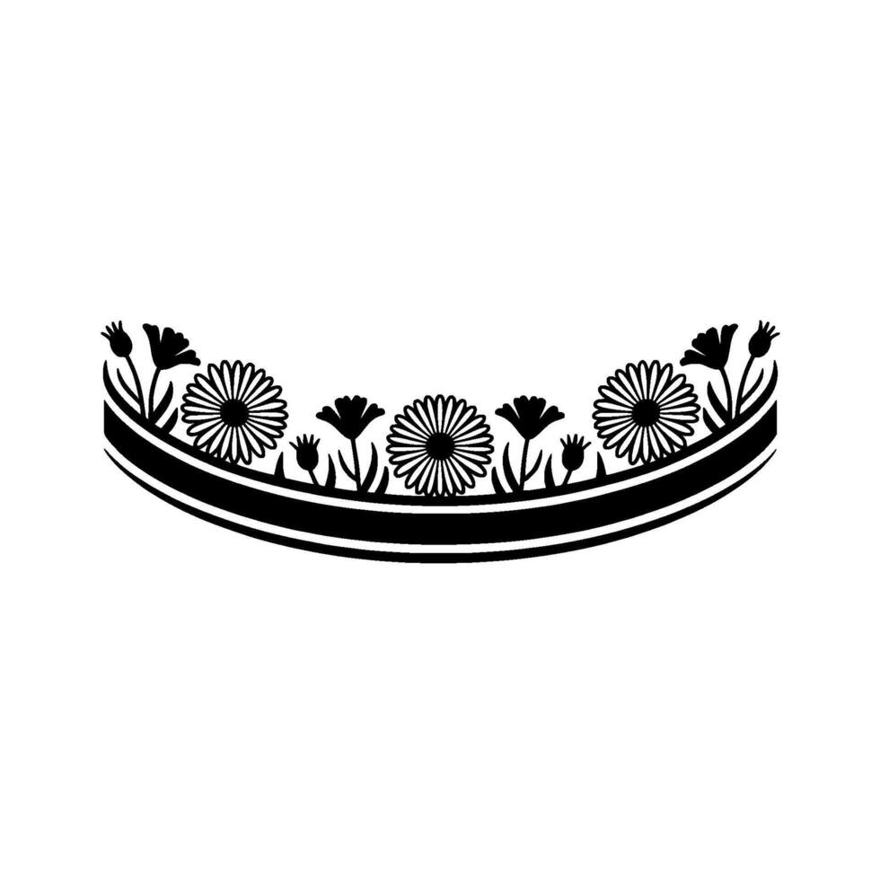 Floral Arc Silhouette, Black White Element vector