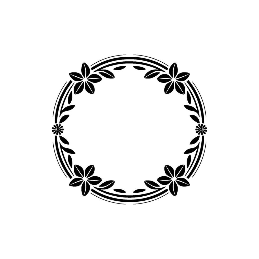 Floral Frame, Black and White Circular, Elegant, Minimalist vector