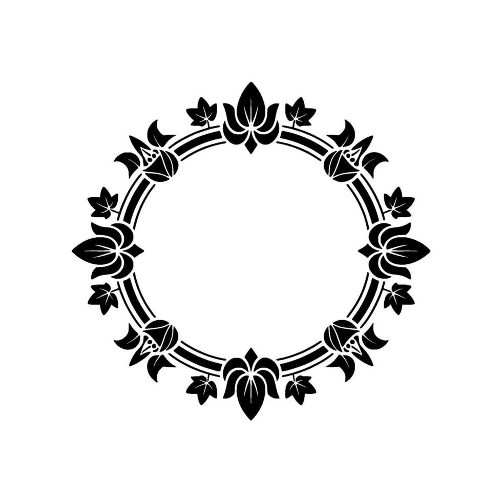 Elegant Black Floral Circle Frame on White Background, Decorative - Ornament vector