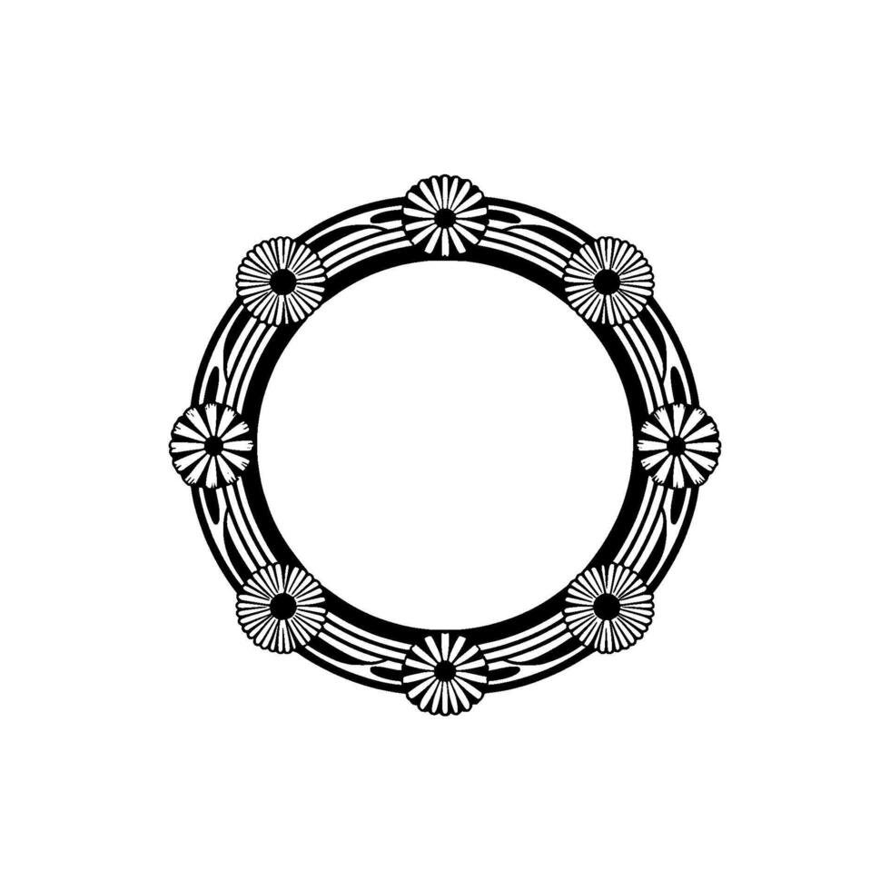 Black White Circular Floral Frame on White, Minimalist Elegance vector