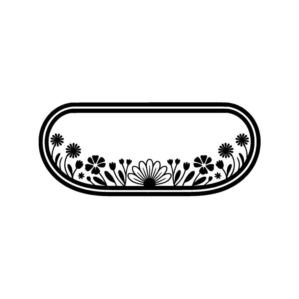Floral Oval Frame, Simple Black White vector