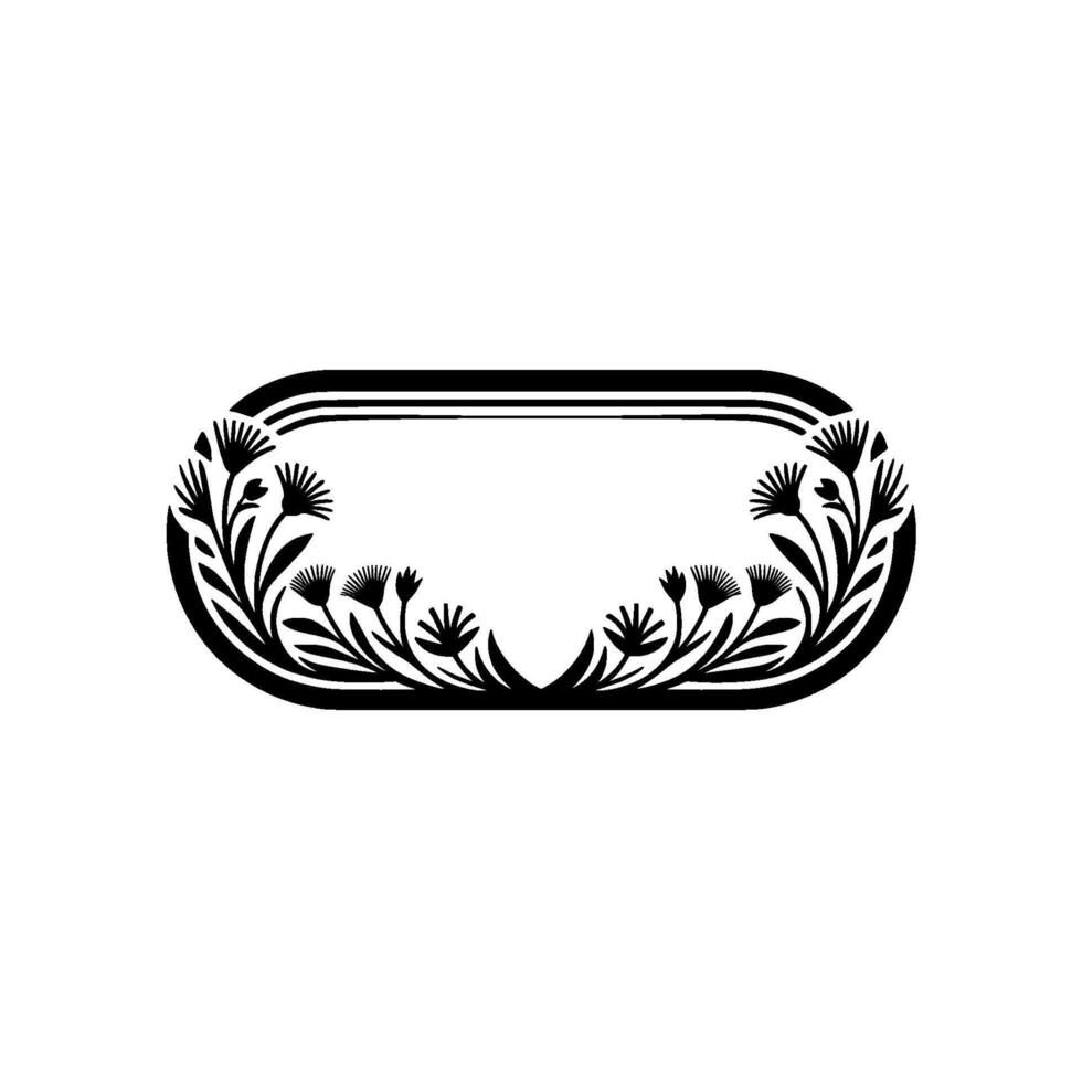Elegant Floral Oval Frame, Black White vector