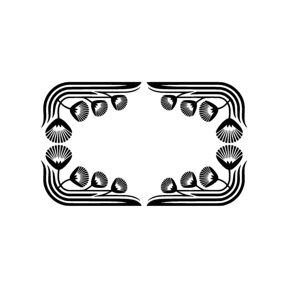 Art Deco Floral Frame, Elegant Black and White - Art deco vector