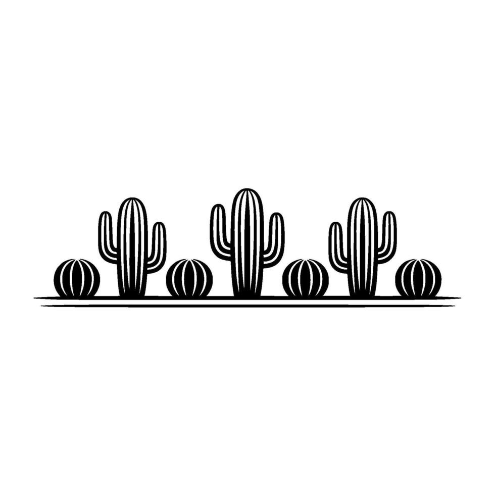 Minimalist Cactus Border Desert Landscape Line Art, Modern Style vector