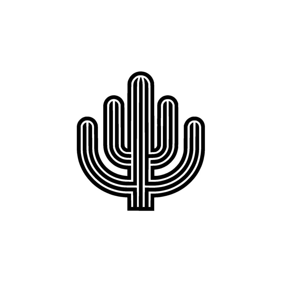 Geometric Cactus Minimalist Black White vector