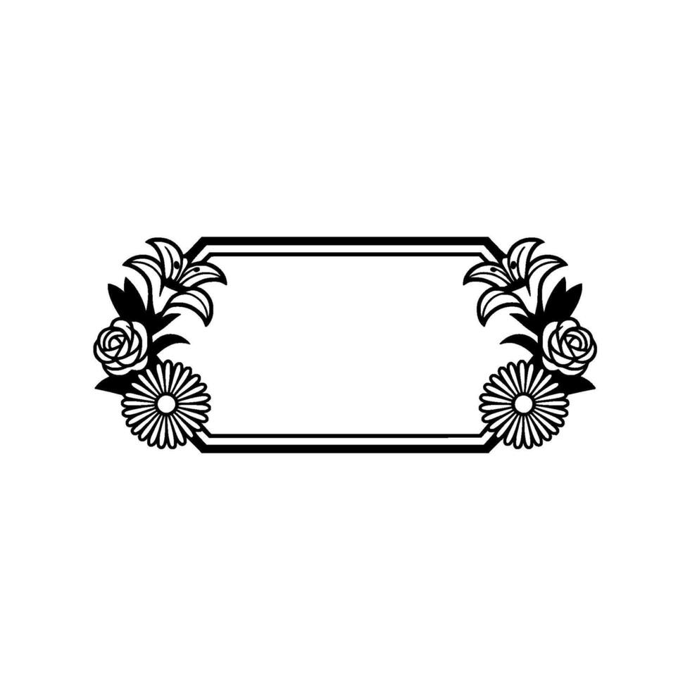 Elegant Floral Frame Black and White - Floral frame vector