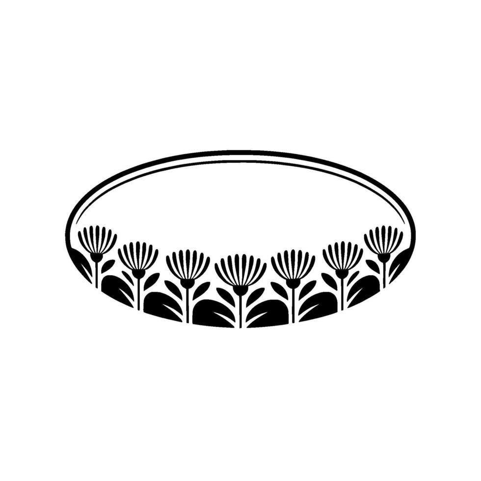Floral Oval Frame - Black and White Minimalist Botanical Element vector