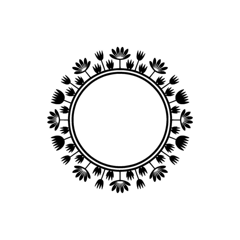 Elegant Floral Circle Frame, Minimalist Black and White - Invitation vector