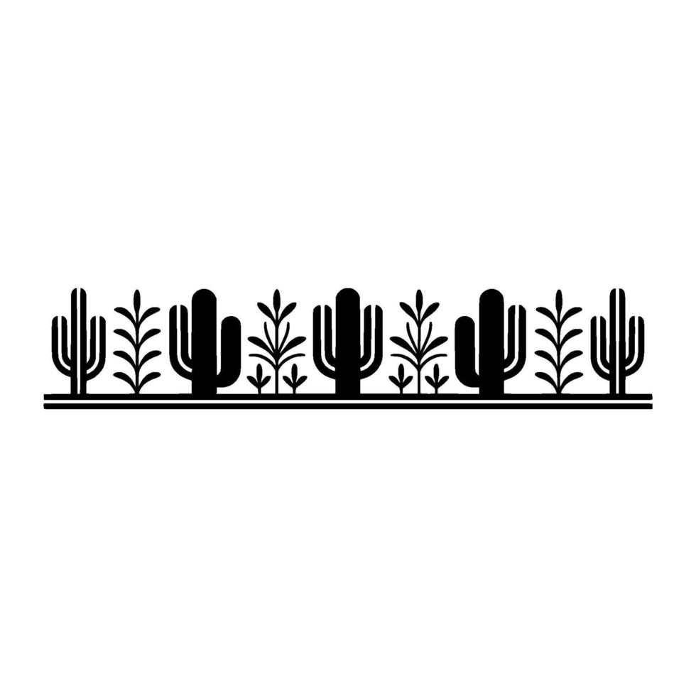 Minimalist Cactus Border Illustration Black and White, Desert Theme vector