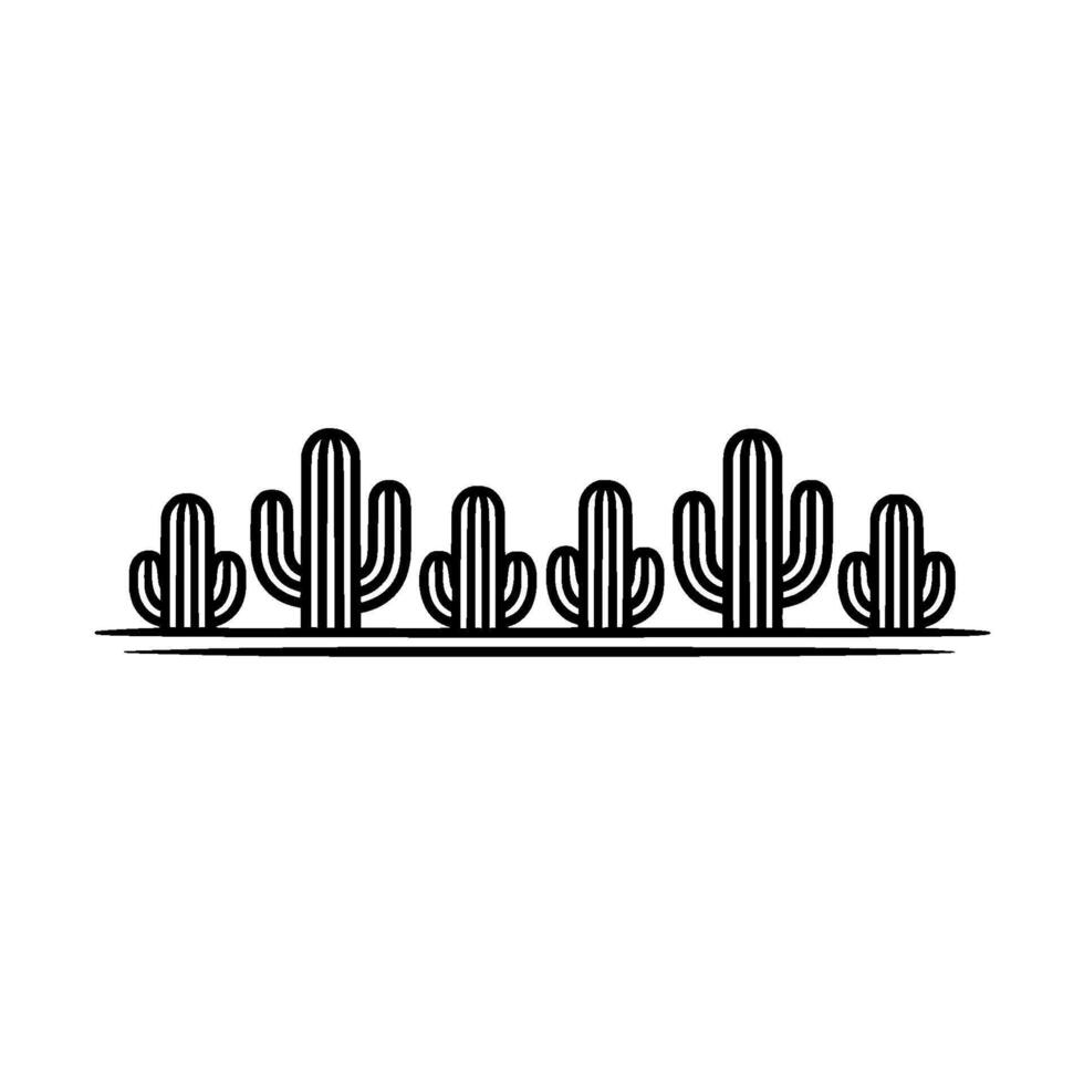 Minimalist Cactus Line Art Border Element, Black and White vector