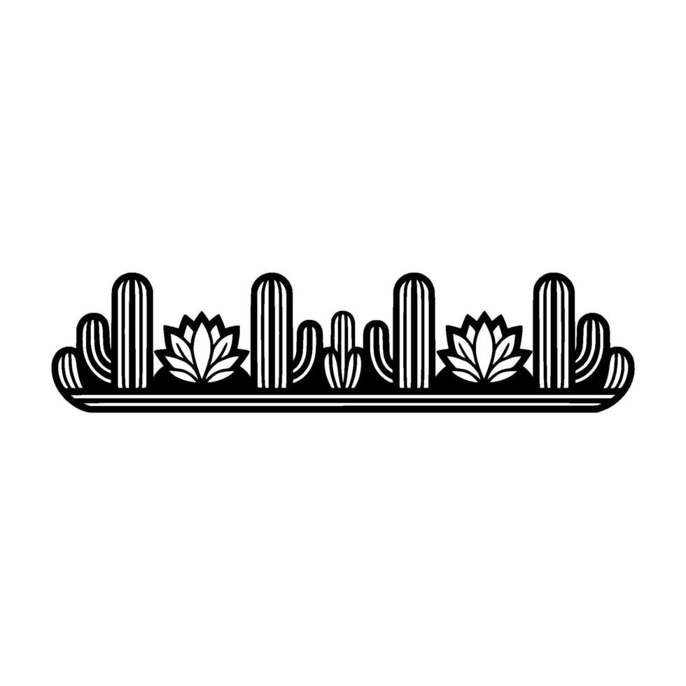 Minimalist Southwest Desert Line Art Cactus Succulent Border vector