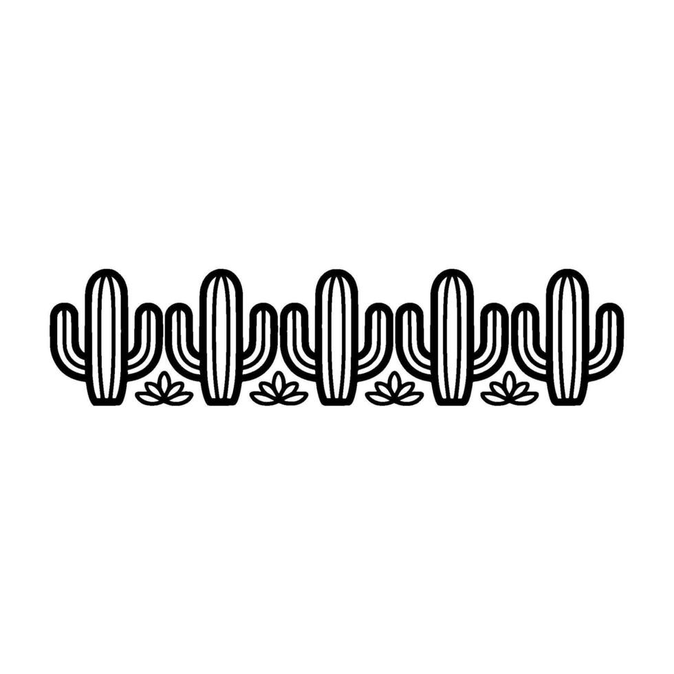 Black Line Art Cactus Border, Southwest Illustration vector