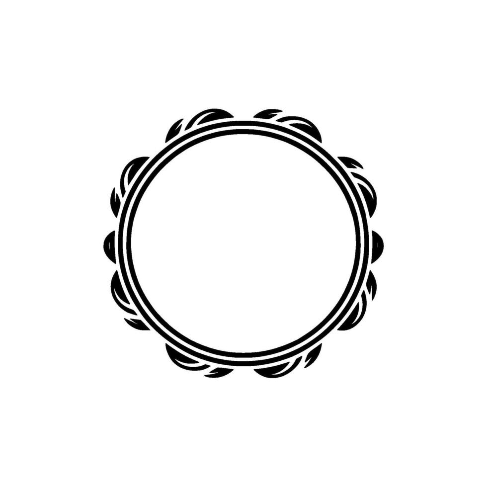Elegant Black and White Circular Frame with Leaf Accents vector
