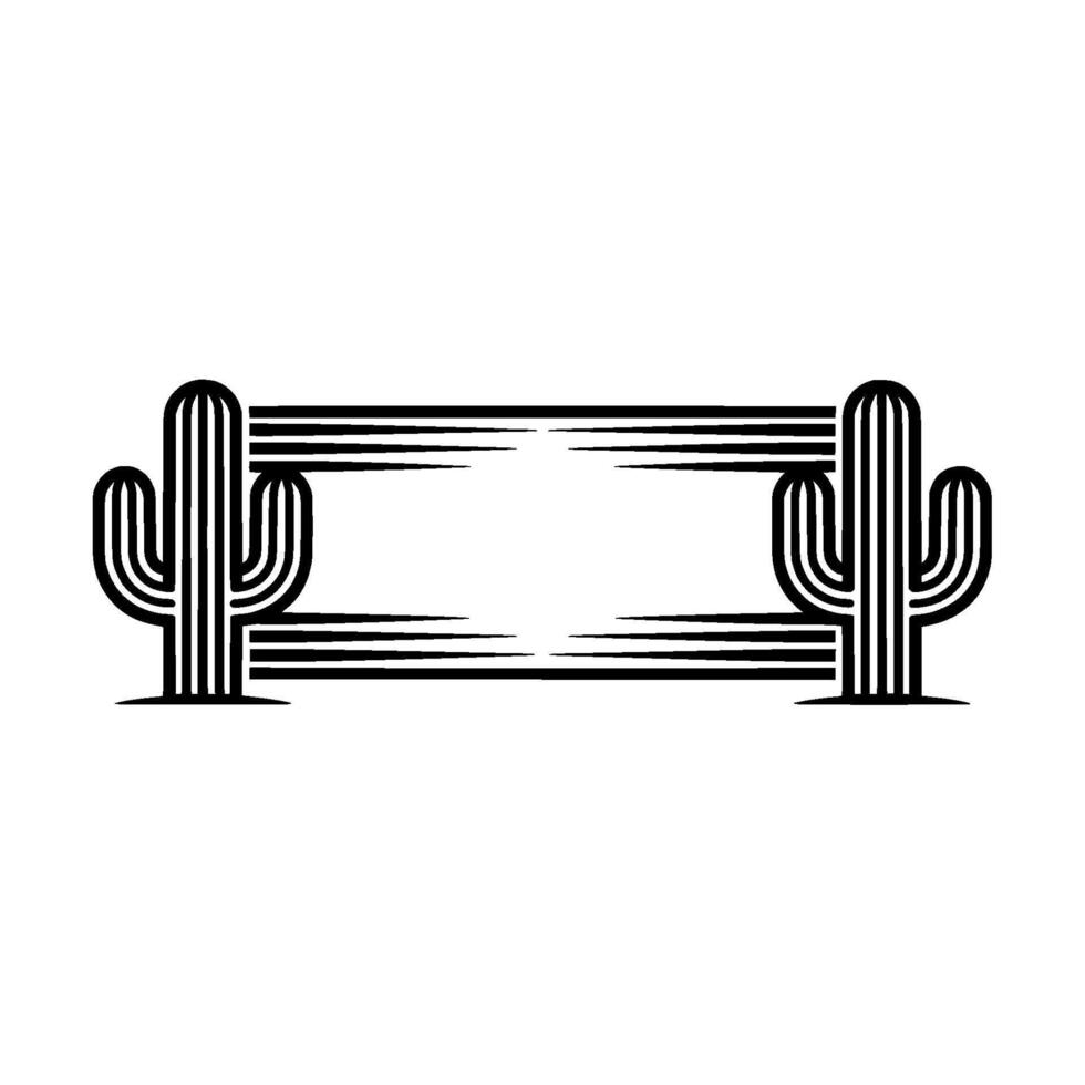 Minimalist Cactus Frame Desert, Black Lines on White vector