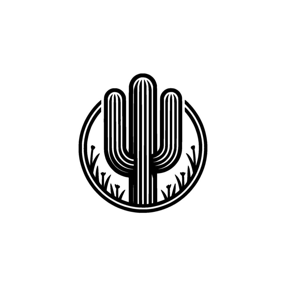 Minimalist Desert Cactus with Flowers - Illustration vector