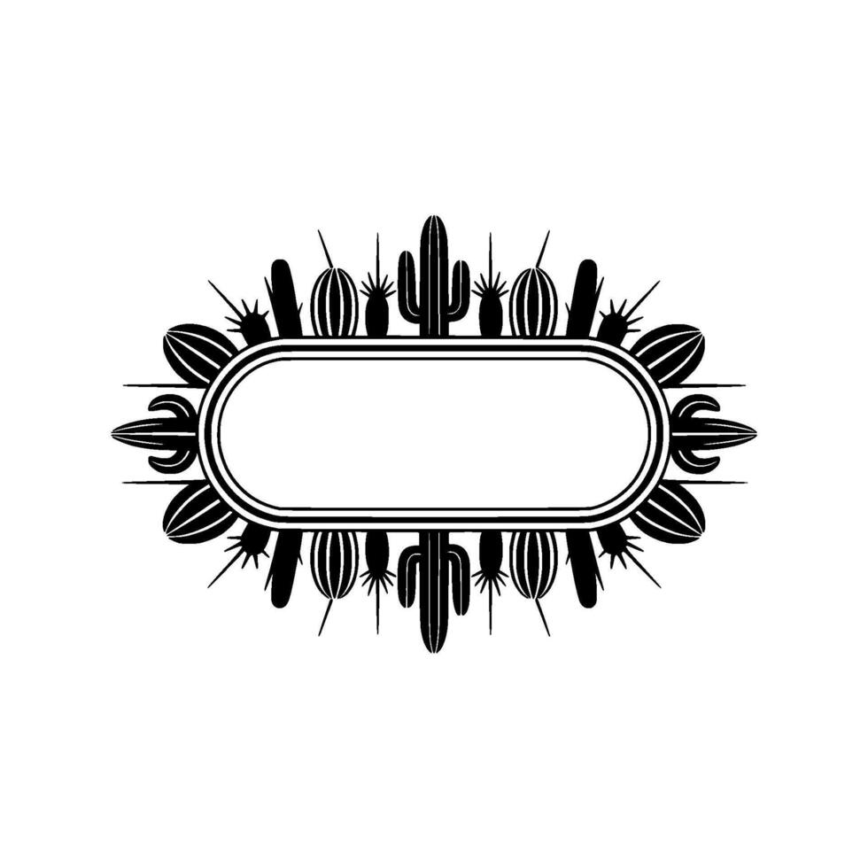 Desert Cactus Border Frame Elegant Black White vector