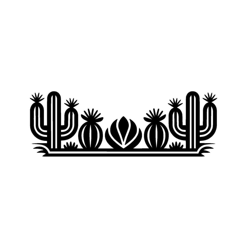 Minimalist Desert Cactus Border, Black and White Illustration vector