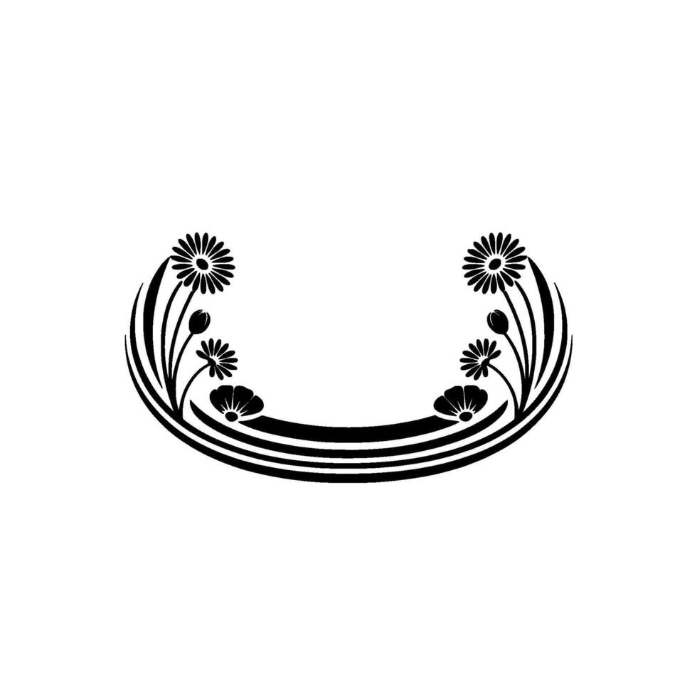 Elegant Floral Frame, Black and White, Minimalist, Border vector