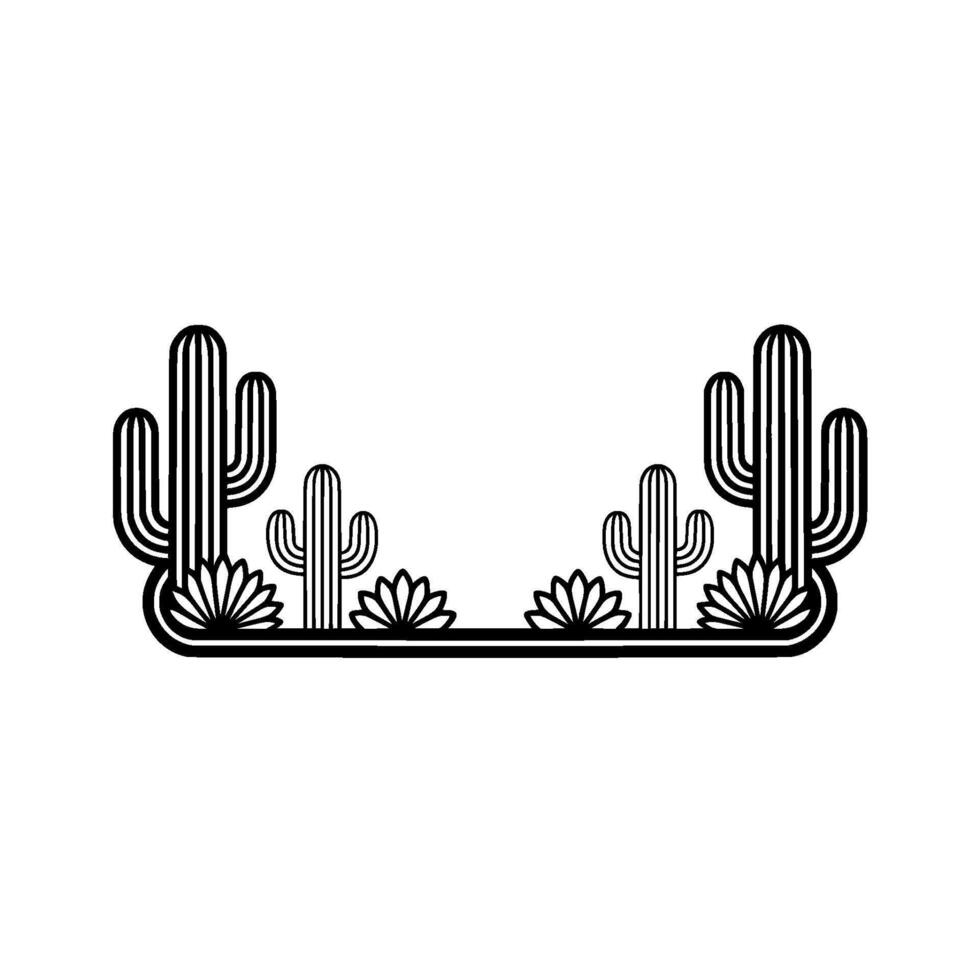 Minimalist Desert Cactus Border - Black White vector