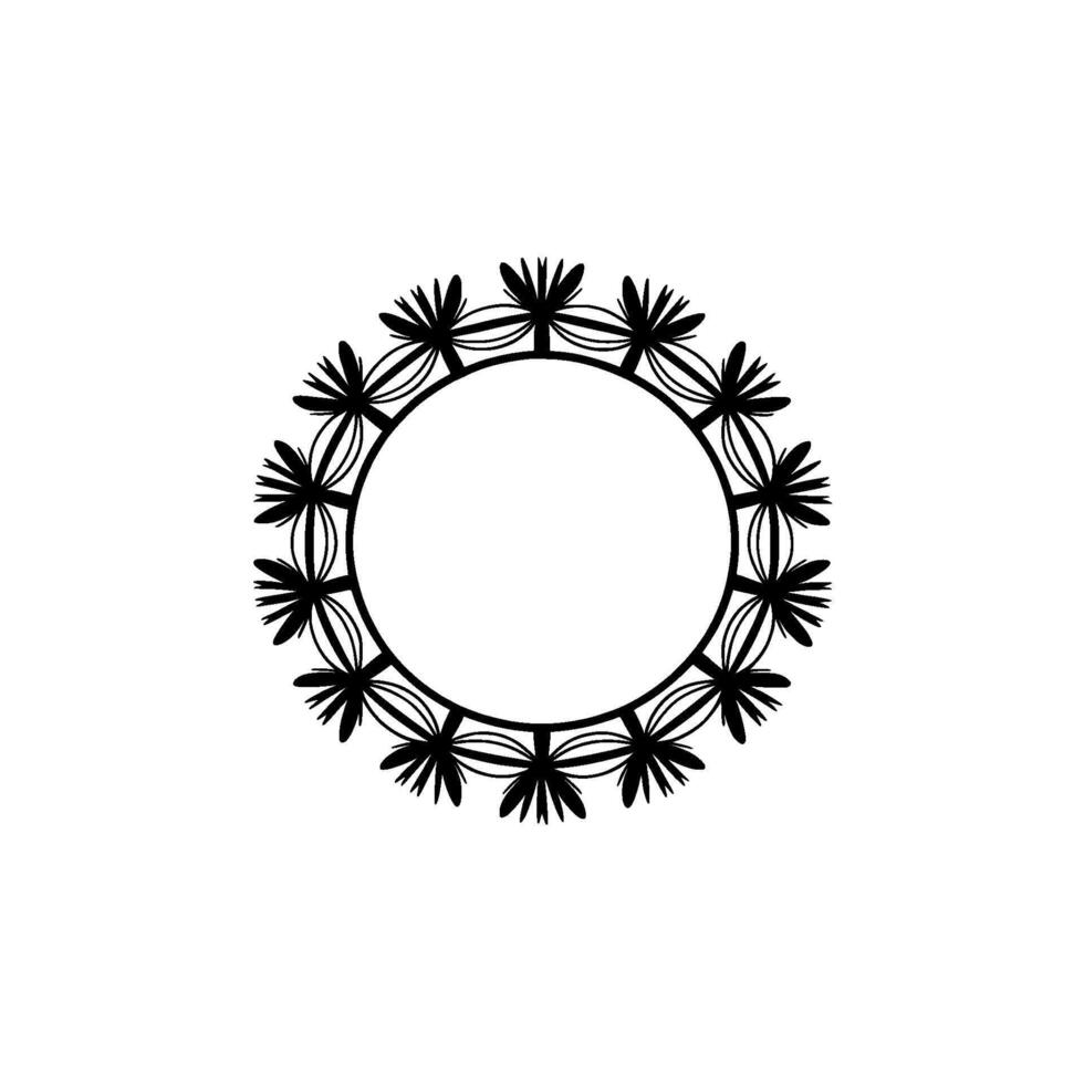 Modern Floral Frame, Minimalist Black Circle with Ornate on White vector