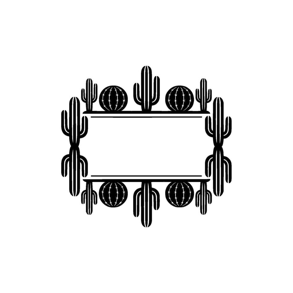 Southwestern Desert Frame Cactus Saguaro, Minimalist, Black White vector