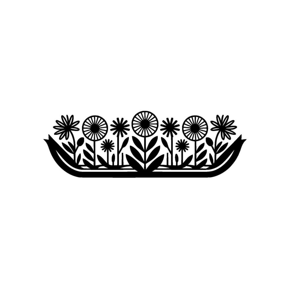 Black Floral Boat Silhouette - Modern Botanical vector