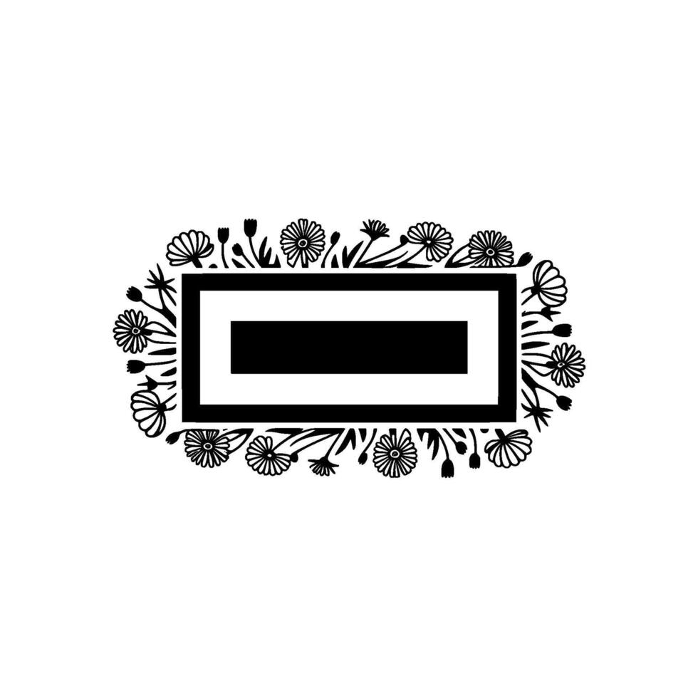 Floral Frame with Black Rectangle, Minimalist vector