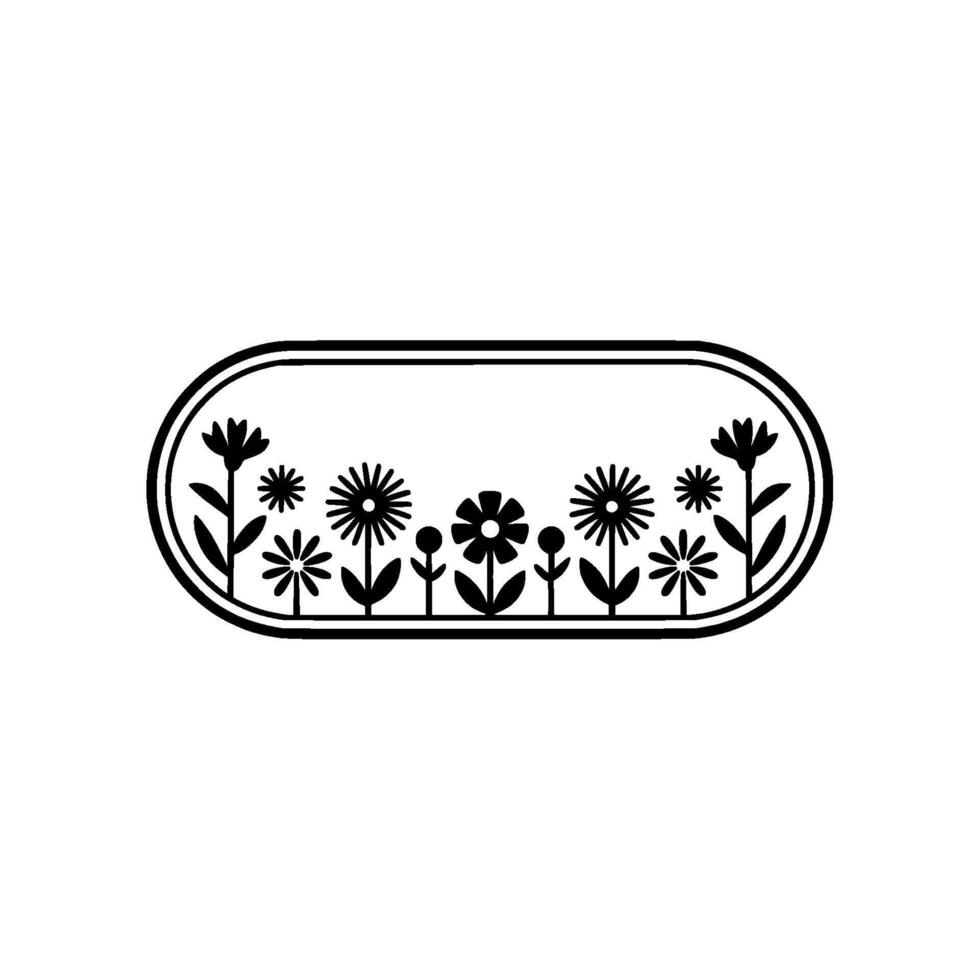 Minimalist Floral Border Black and White Flower Garden vector