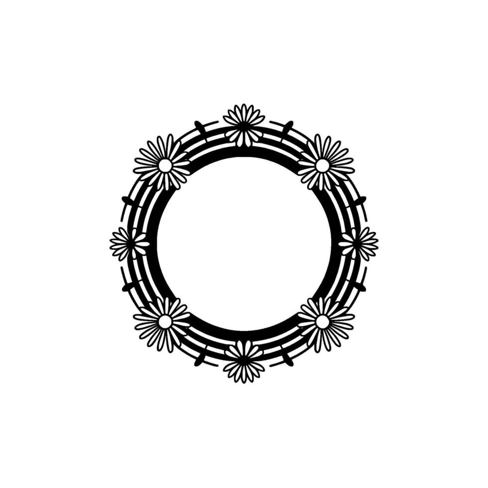 Minimalist Daisy Wreath Frame, Black White, Modern vector