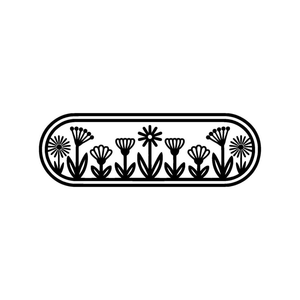 Minimalist Floral Border Black and White Illustration, Flowers vector