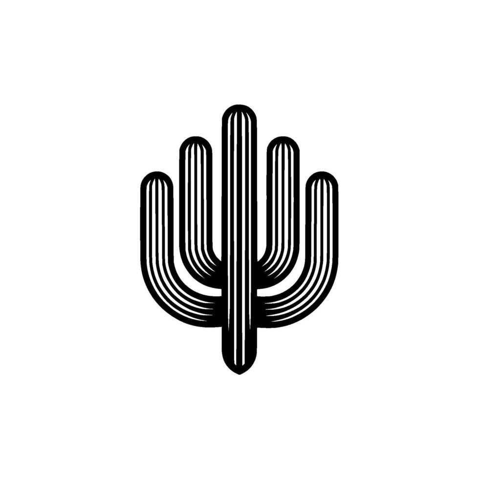 Minimalist Line Art Cactus in Black White vector