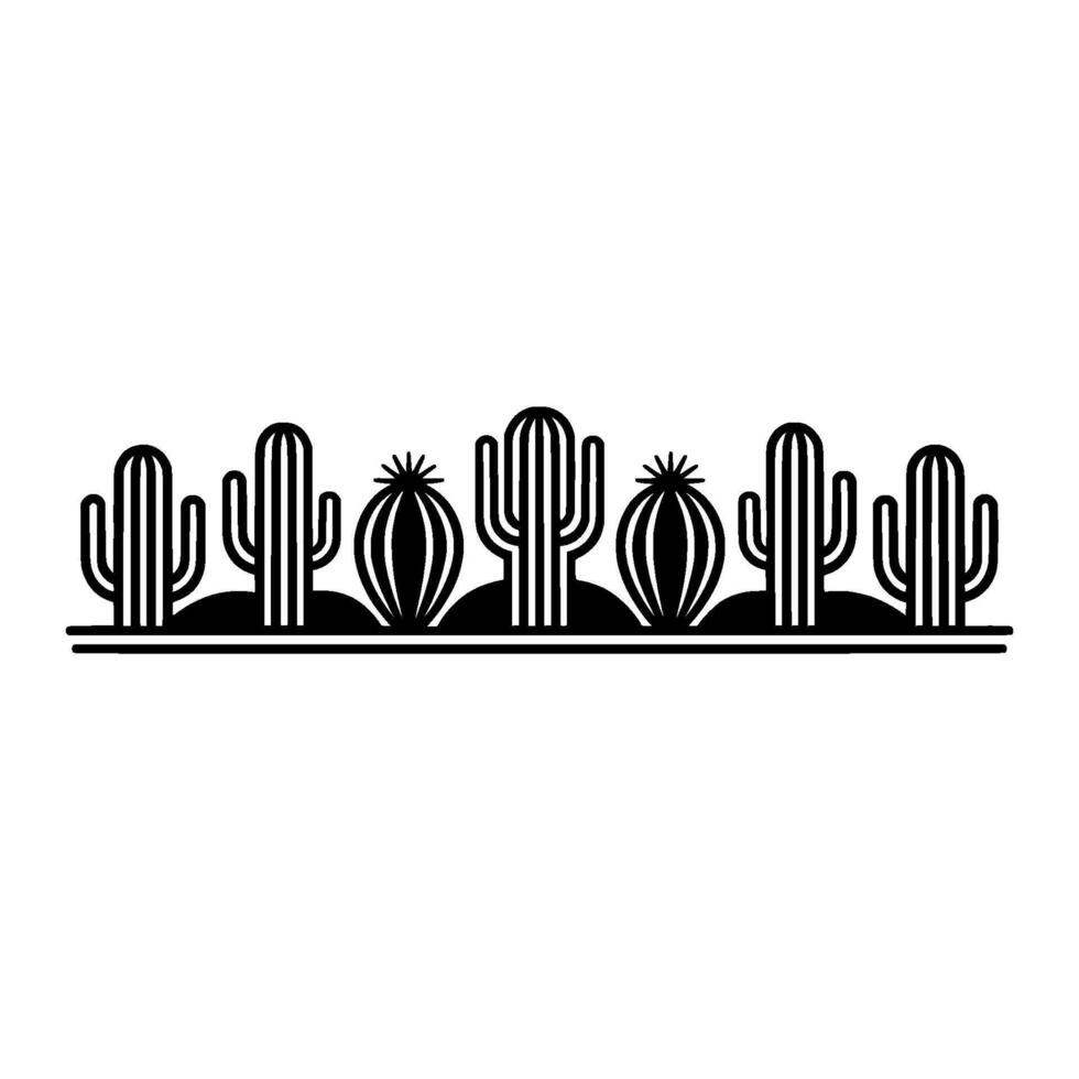 Minimalist Black White Cactus Line Art Border vector