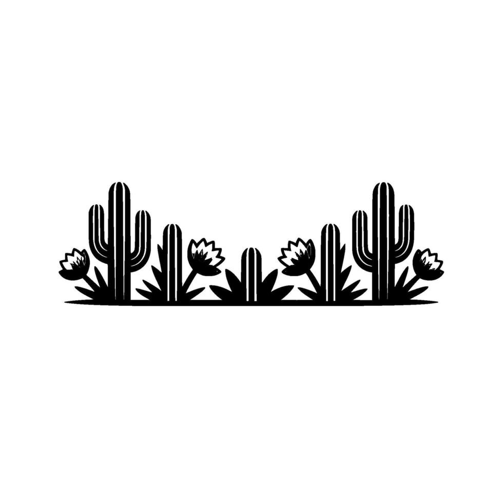 Minimalist Desert Cactus and Flower Line Art on White vector