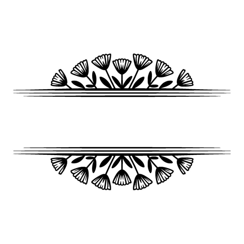 Elegant Floral Frame Black White Botanical, Border vector