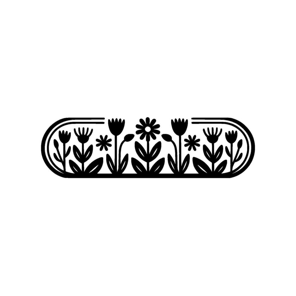 Minimalist Flower Border, Black and White Floral Illustration vector