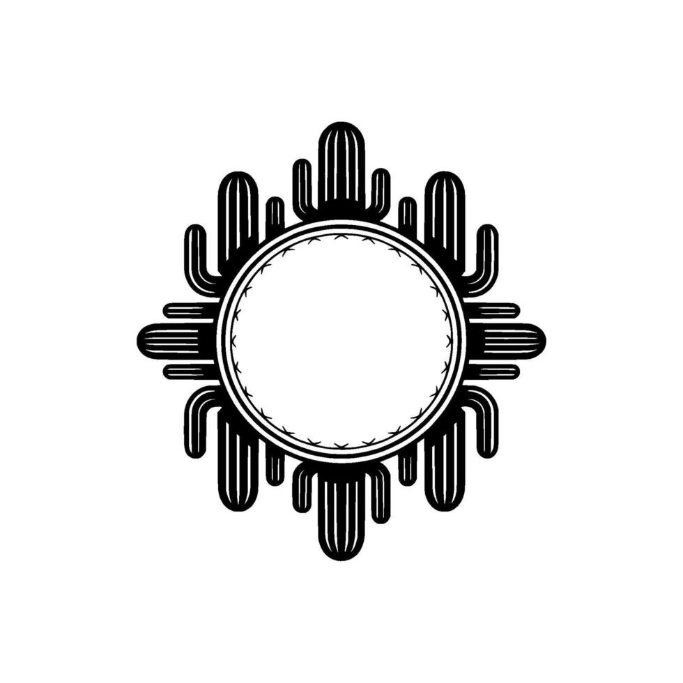 Southwestern Cactus Frame, Minimalist Black and White vector