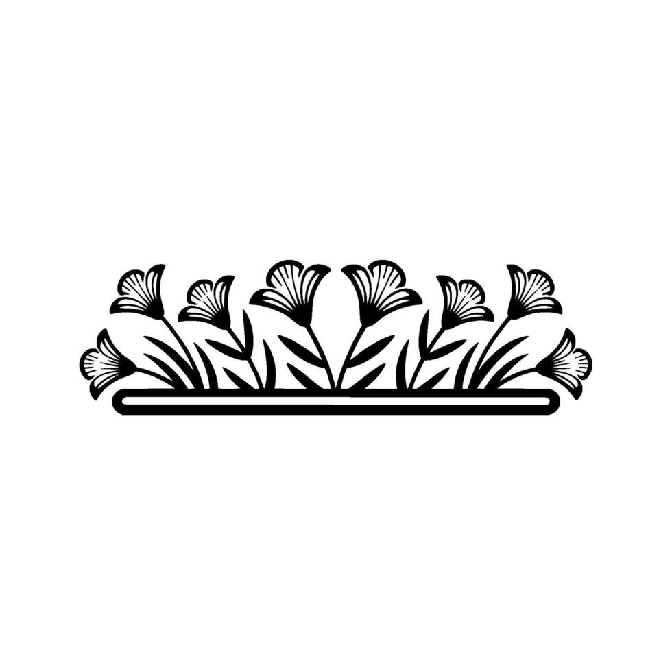 Minimalist Floral Border Ornament, Black and White vector