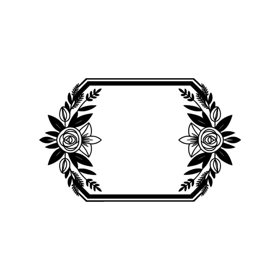 Elegant Floral Frame, Black and White, Minimalist, Template vector
