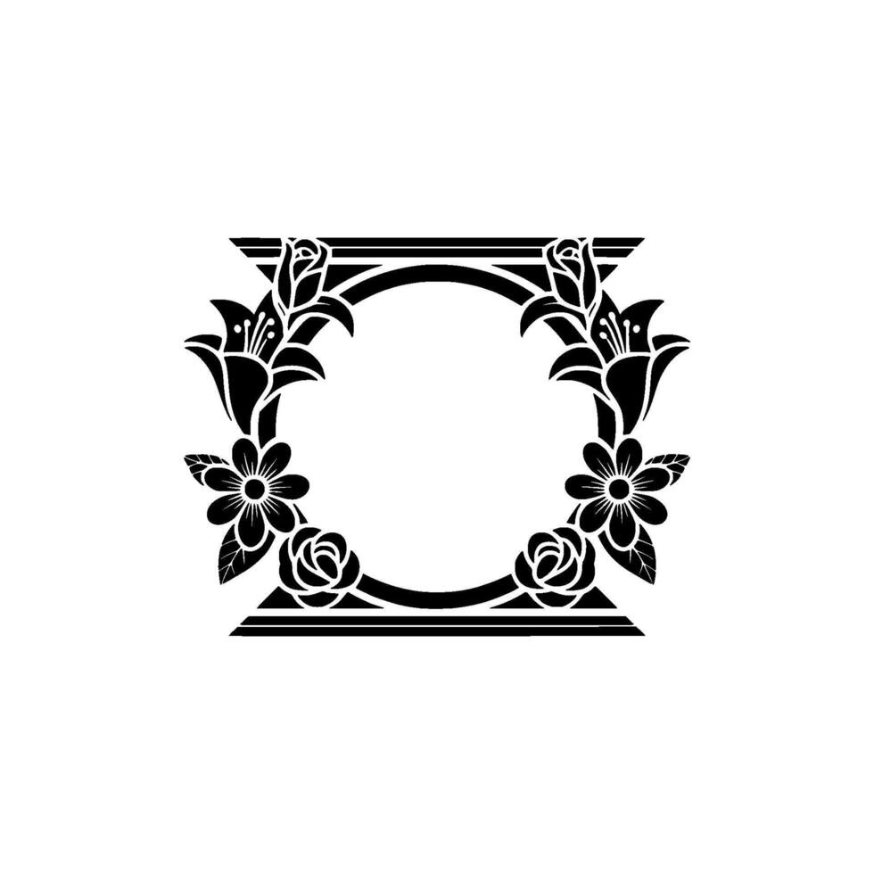 Elegant Floral Frame in Black White on White Background vector
