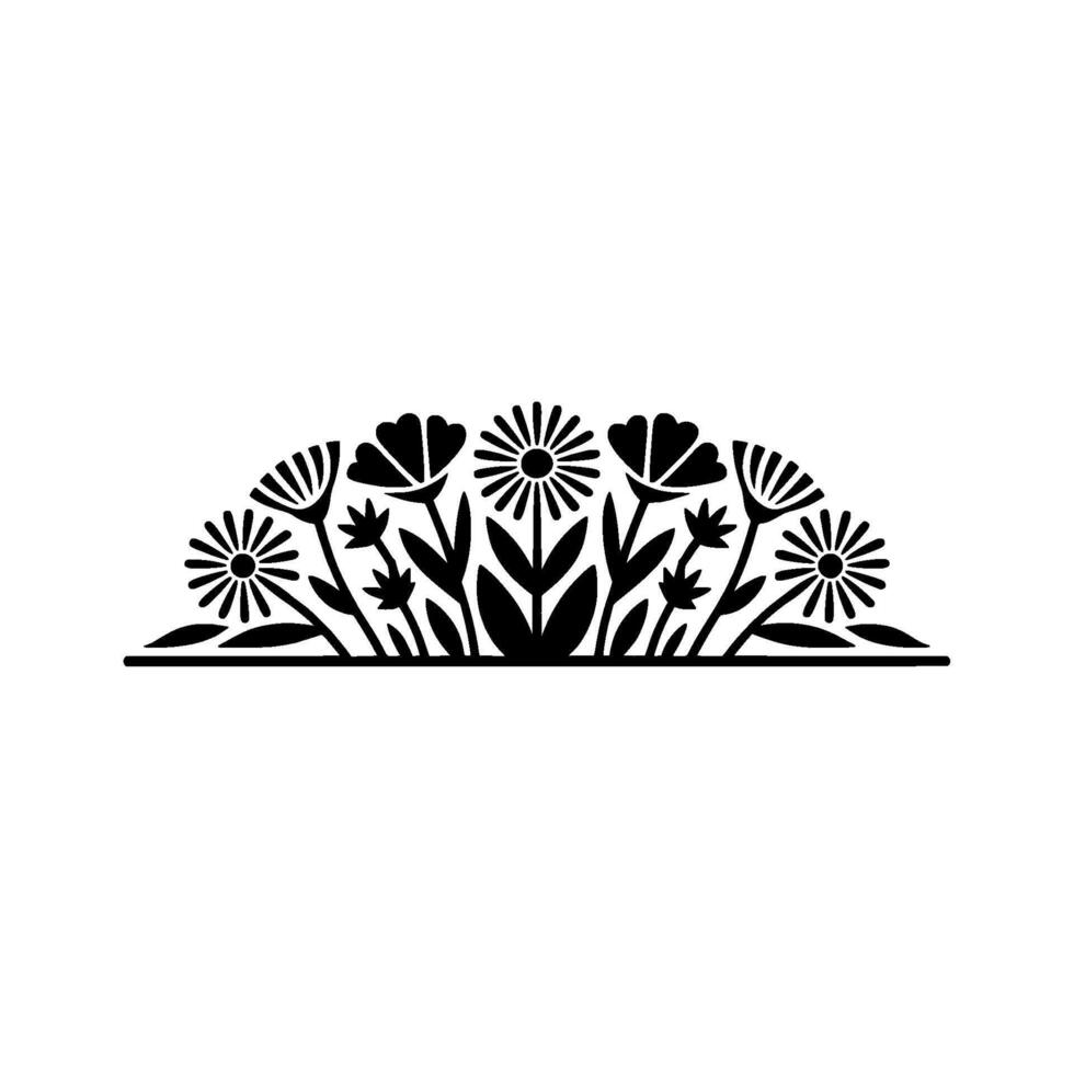 Minimalist Floral Half-Circle Black Silhouettes for Use vector