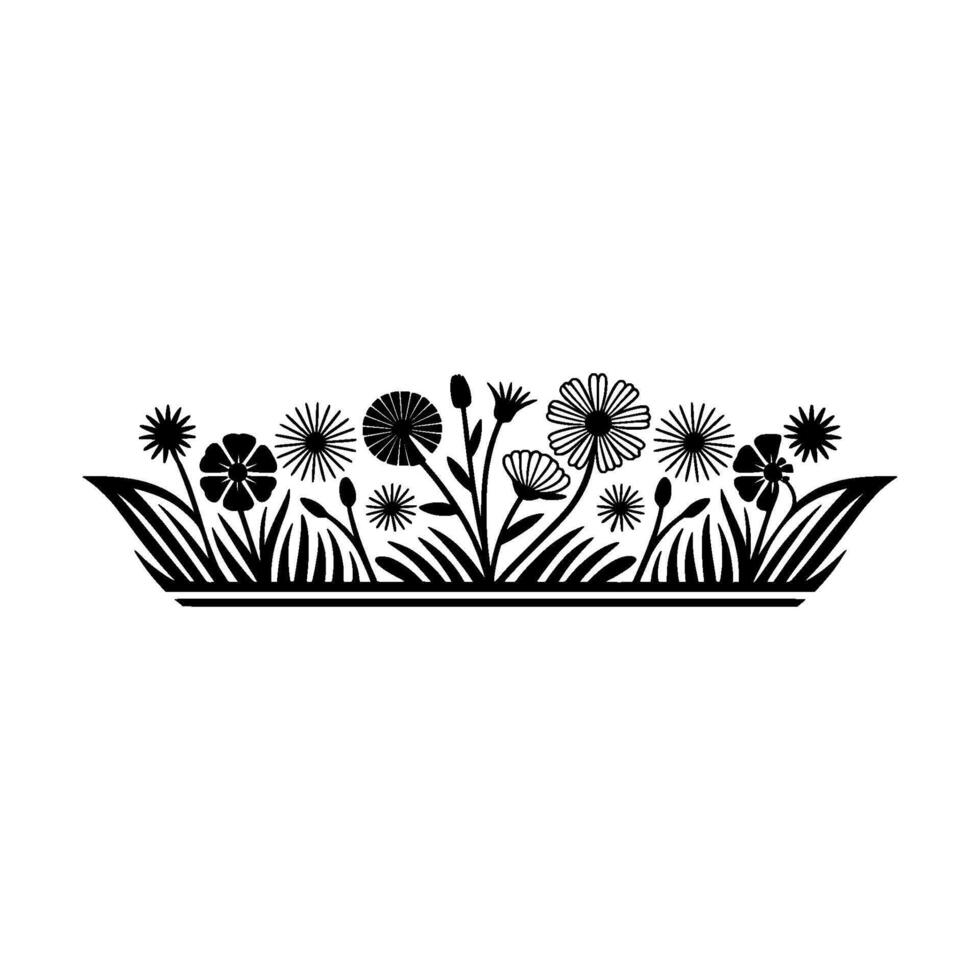 Black White Floral Border Illustration, Minimalist vector