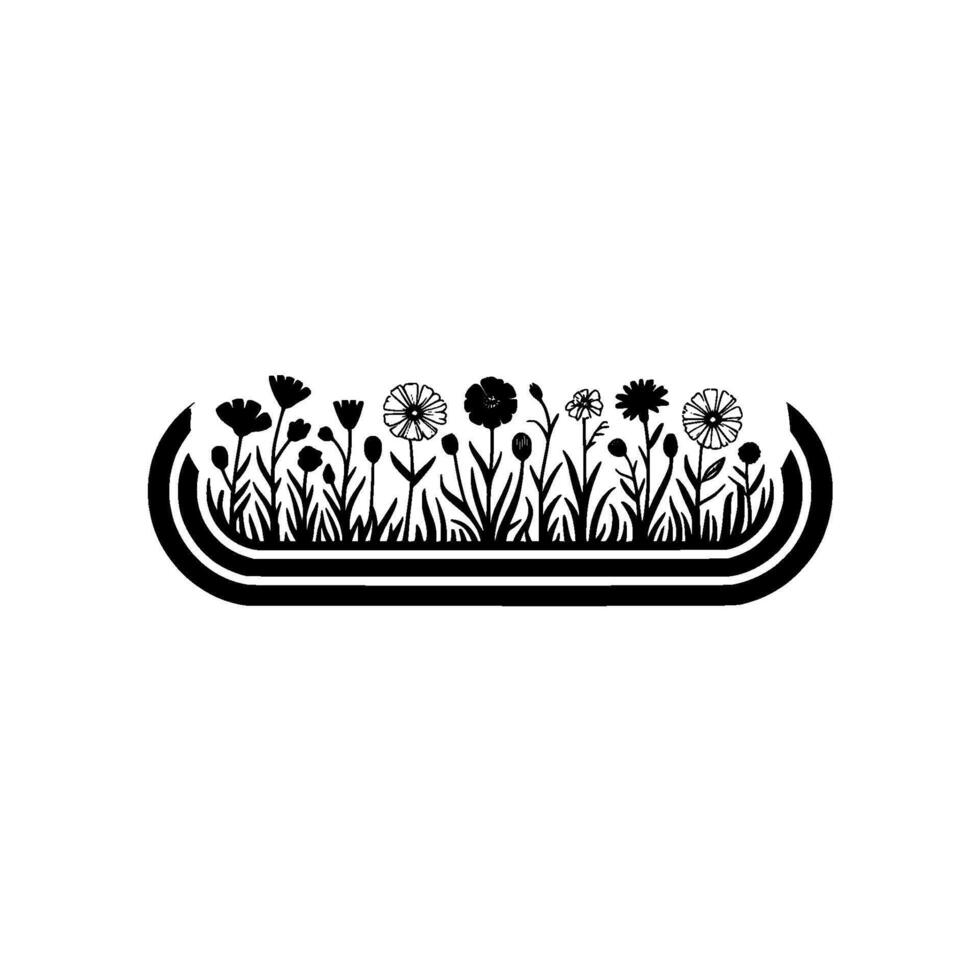 Minimalist Floral Black White Meadow in Oval Frame vector