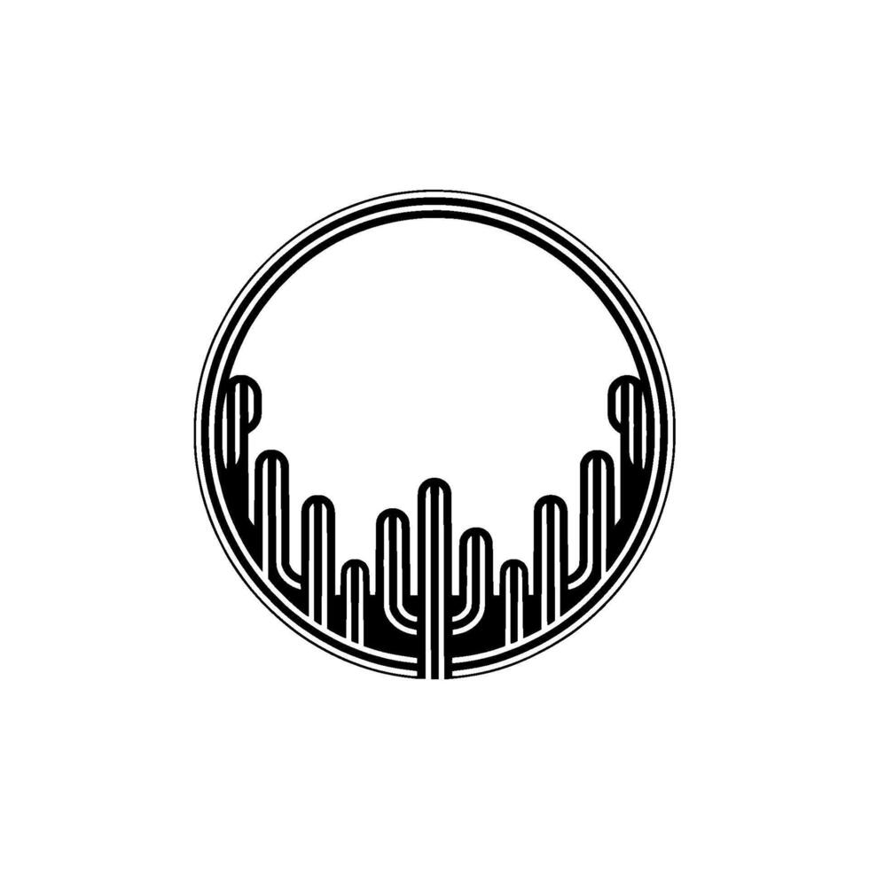 Minimalist Cactus, Black White, Decorative Circle Frame vector