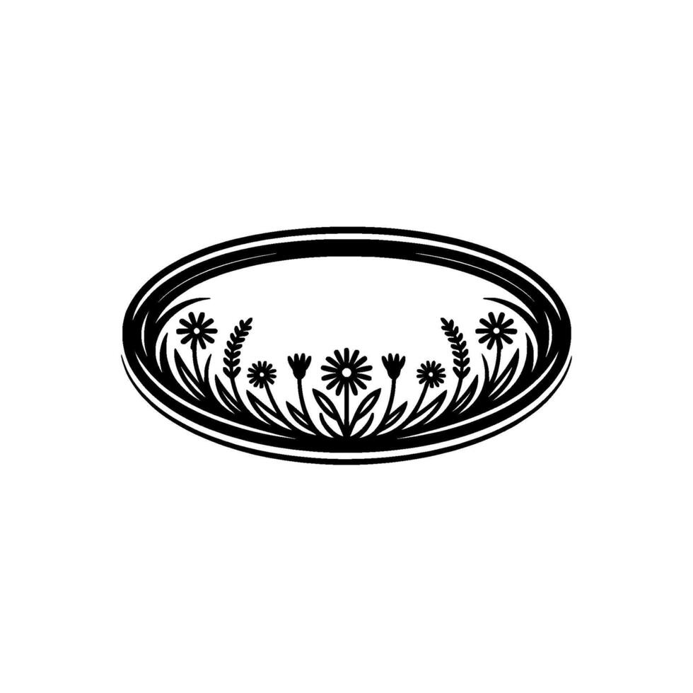 Floral Oval Frame Minimalist Black White vector