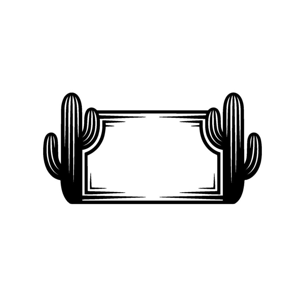 Minimalist Cactus Frame in Black and White - Desert Sign vector